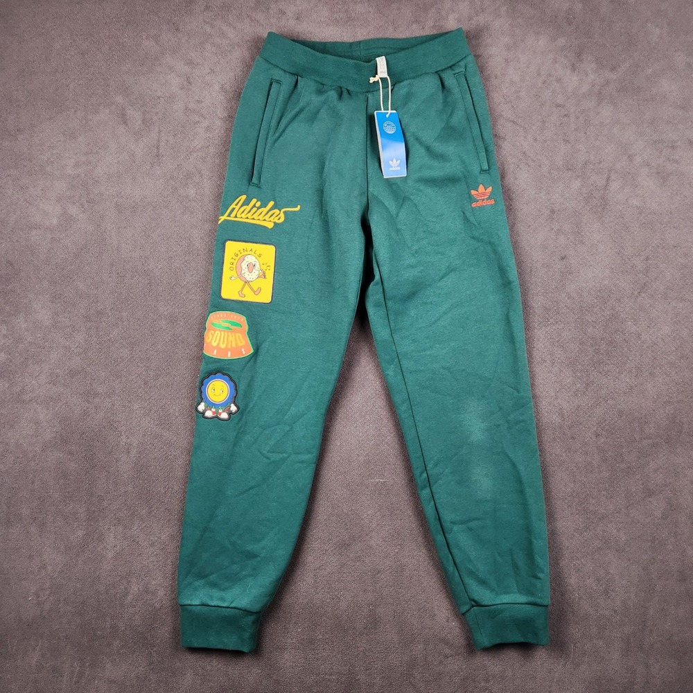 Adidas Originals Collegiate Badge Sweatpants Mens Small Green Pull‎ On Joggers